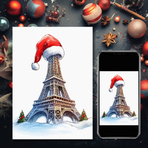 Eiffel Tower, Santa Hat Paris Holiday Christmas