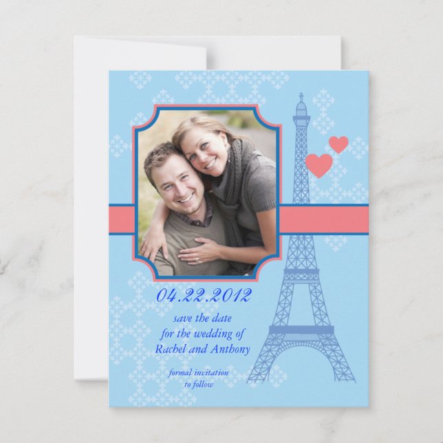 Eiffel Tower Save The Date Photo Card Invitation (Front)