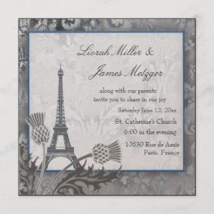 Eiffel Tower Scottish thistle silver metallic Invitation