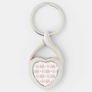 Eiffel Tower Silhouette Paris Flowers French Heart Key Ring
