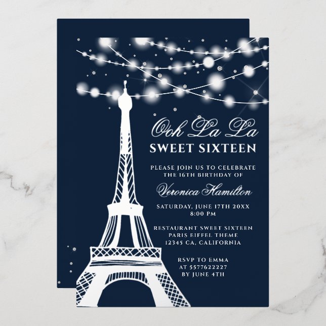 Eiffel tower silver glitter lights blue Sweet 16  (Front/Back)