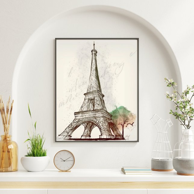 Eiffel Tower Sketch Next To A Tree Poster (Creator Uploaded)
