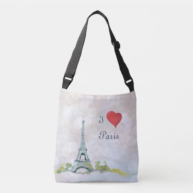 Eiffel Tower Sketch on Pink Sparkle |I Heart Paris Crossbody Bag (Front)