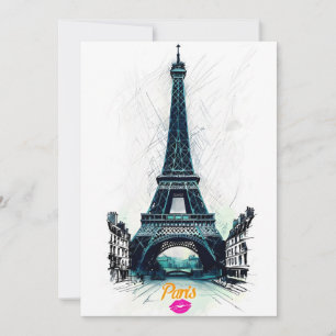 Eiffel Tower Sketch Print, Line Drawing, Paris Invitation