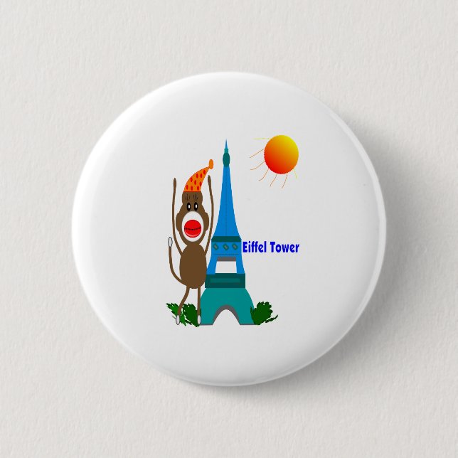 Eiffel Tower Sock Monkey Gifts 6 Cm Round Badge (Front)