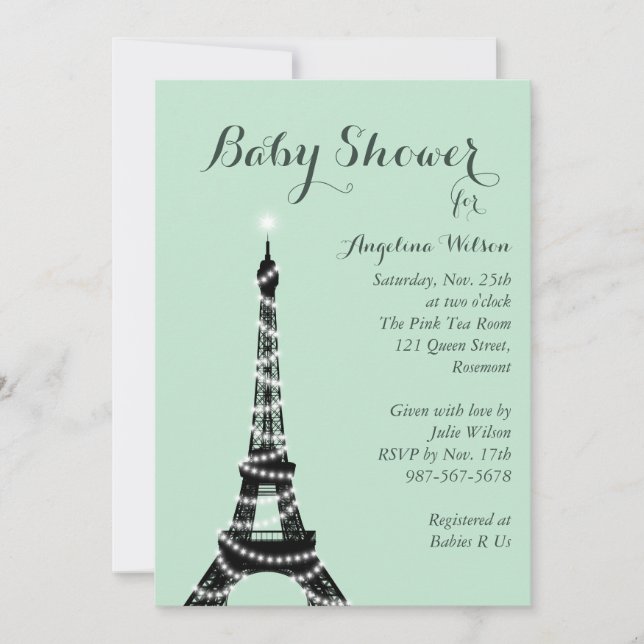 Eiffel Tower Sparkles Baby Shower Invitation (Front)