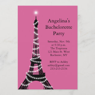 Eiffel Tower Sparkles Bachelorette Invite fuchsia