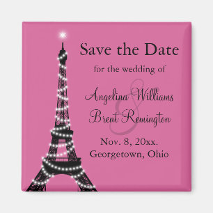 Eiffel Tower Sparkles Save the Date  (fuchsia) Magnet