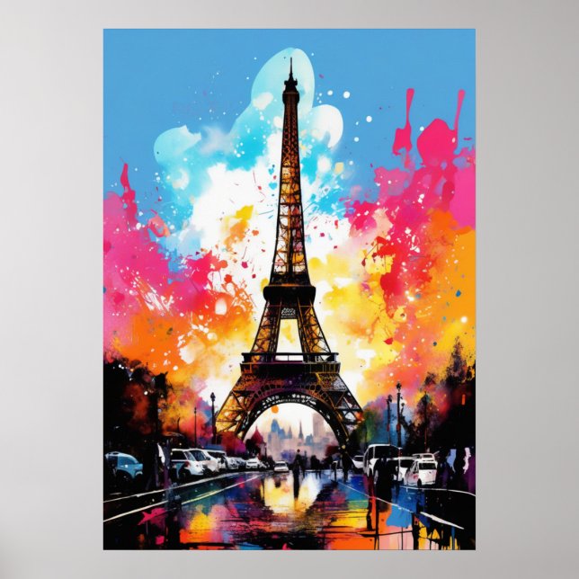 Eiffel Tower: Splash of Colour Poster Print (Front)