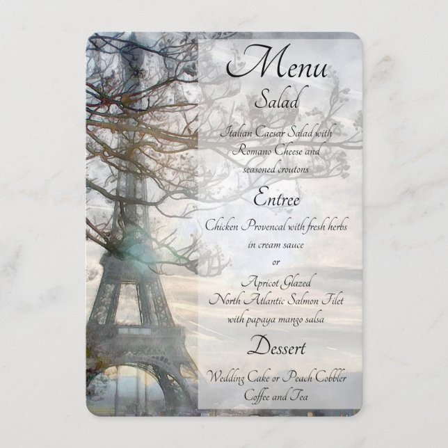 Eiffel Tower Spring Sunrise Watercolor Menu (Front)