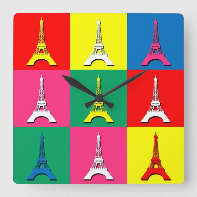 Eiffel Tower Square Wall Clock (Front)