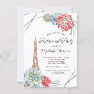 Eiffel Tower,Succulents Retirement  Invitation