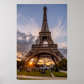 Eiffel Tower Sunset Starburst Poster