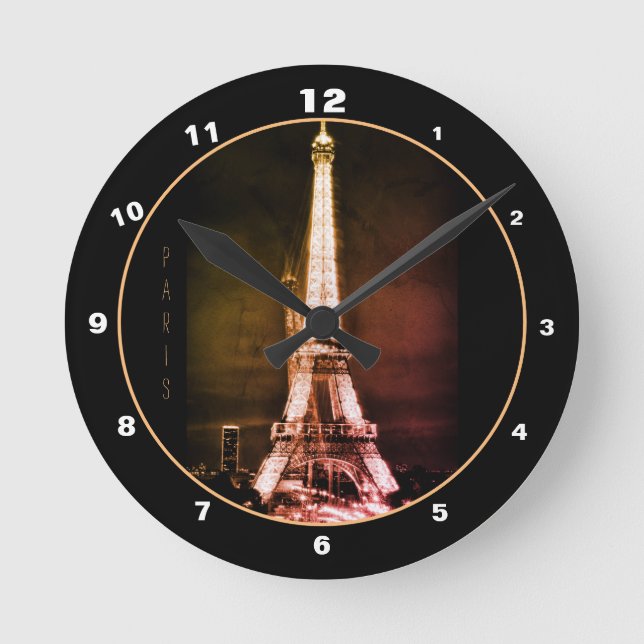 Eiffel Tower & Surreal Paris Art /love France BV Round Clock (Front)
