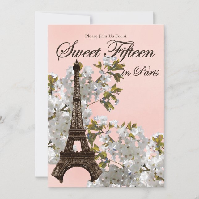 Eiffel Tower Sweet 15 Fifteen Invitations (Front)