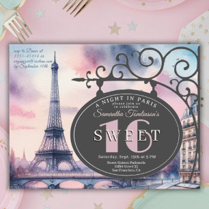 Eiffel Tower Sweet 16 Birthday Invitation Postcard