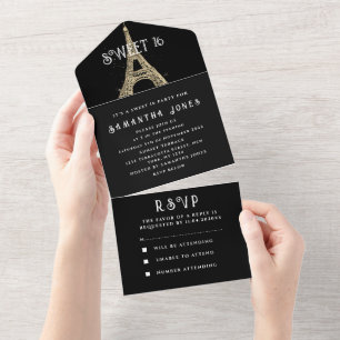 Eiffel Tower Sweet 16 Floral Sixteen Paris France All In One Invitation