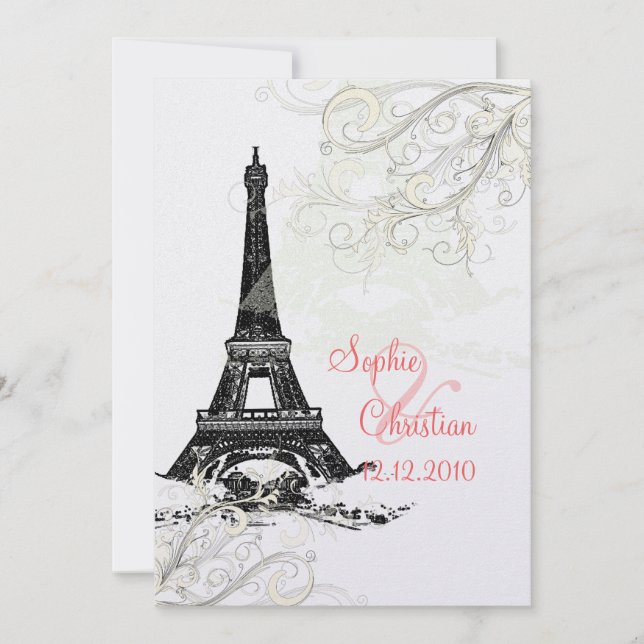 Eiffel Tower+swirls Champagne Shimmer cardstock Invitation (Front)