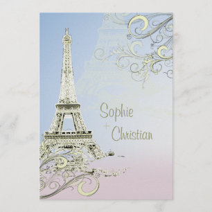 Eiffel Tower + swirls Wedding Invitations