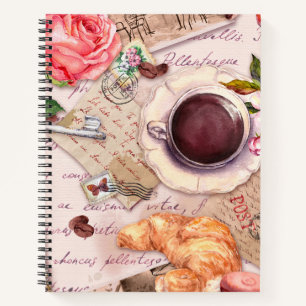 Eiffel Tower, Tea Cup, and Hand written letters Notebook