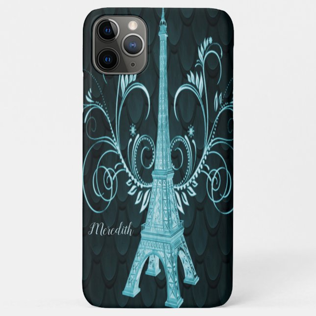 Eiffel Tower Teal Floral Swirls Case-Mate iPhone Case (Back)