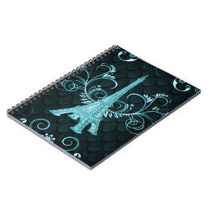 Eiffel Tower Teal Floral Swirls Notebook
