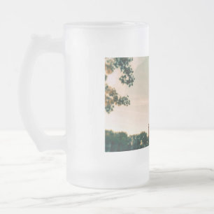 Eiffel tower throw pillow frosted glass beer mug