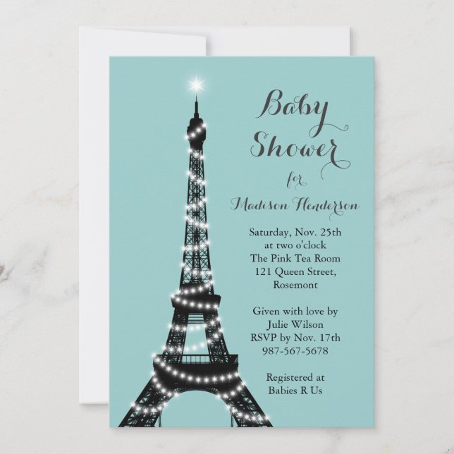 Eiffel Tower Twinkles Baby Shower Invitation (Front)