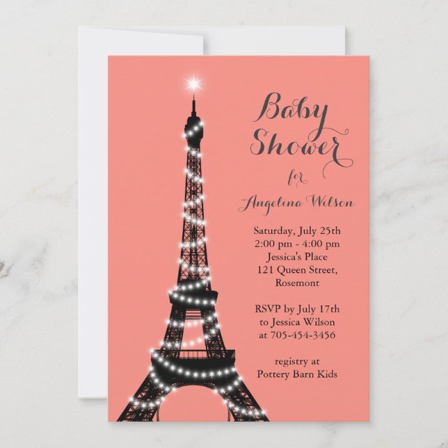 Eiffel Tower Twinkles Baby Shower Invitation (Front)