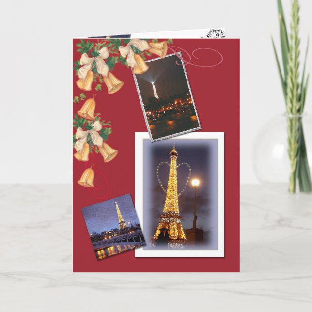 Eiffel tower,twinkling christmas holiday card (Front)