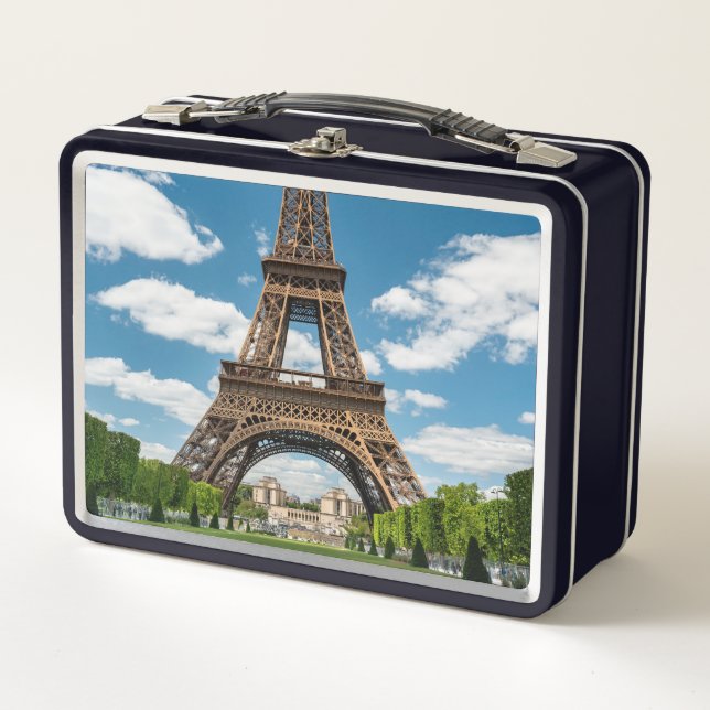 Eiffel Tower View from Champ de Mars Public Park Metal Lunch Box (Front)