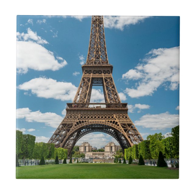 Eiffel Tower View from Champ de Mars Public Park Tile (Front)