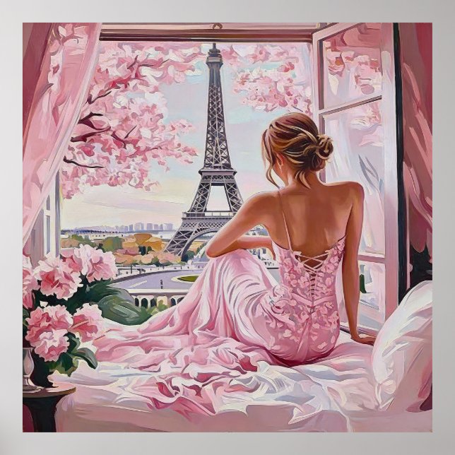 Eiffel Tower View in Pink Poster (Front)