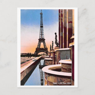 Eiffel Tower Vintage Hand Coloured Birds Eye View Postcard