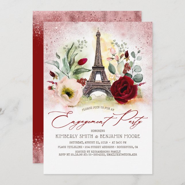 Eiffel Tower Vintage Paris Engagement Party Invitation (Front/Back)