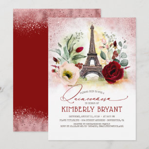 Eiffel Tower Vintage Paris Pink Gold Quinceañera Invitation