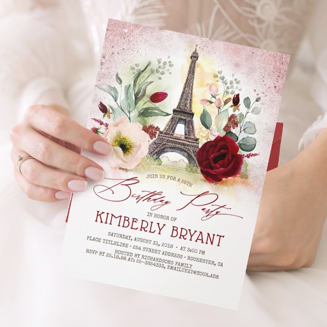 Eiffel Tower Vintage Paris Rose Gold Birthday Invitation (Creator Uploaded)