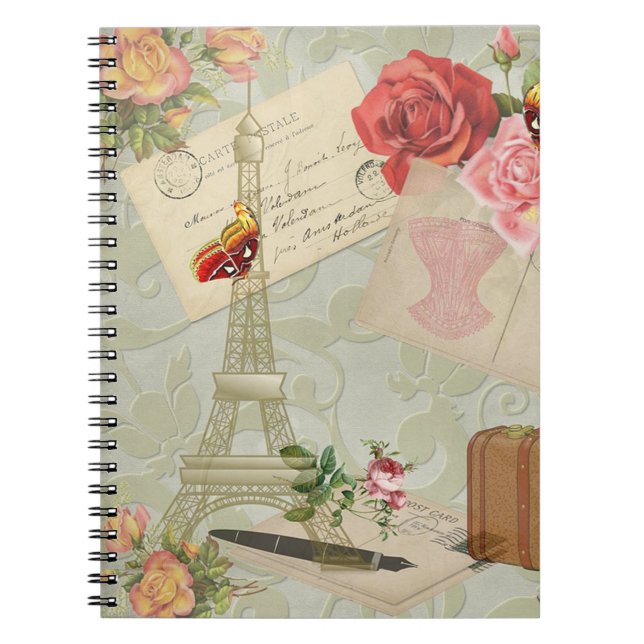 Eiffel Tower Vintage Roses Notebook (Front)