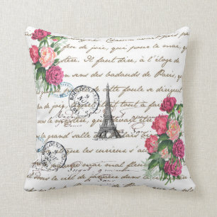 Eiffel Tower Vintage Roses Paris Pillow