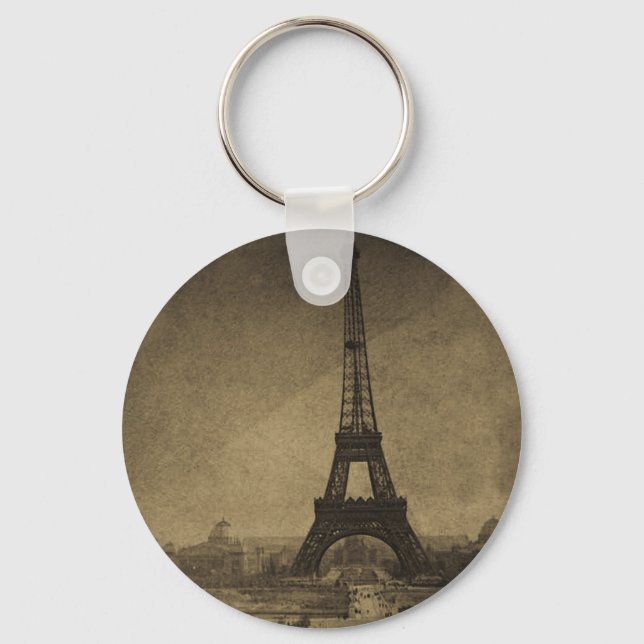 Eiffel Tower Vintage Stereoview Key Ring (Front)