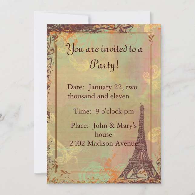 Eiffel Tower Vintage Style Invitation Card (Front)