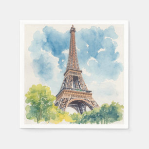 Eiffel Tower Watercolor Paris France Painted Napkin