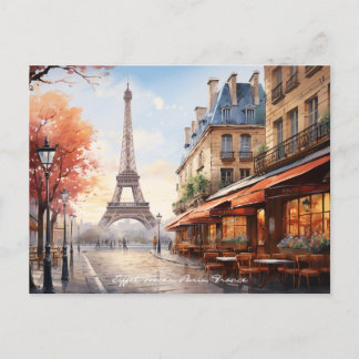 Eiffel Tower Watercolor Paris France Travel Art Postcard