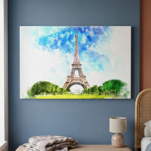 Eiffel Tower Watercolor Paris Skyline Art Print