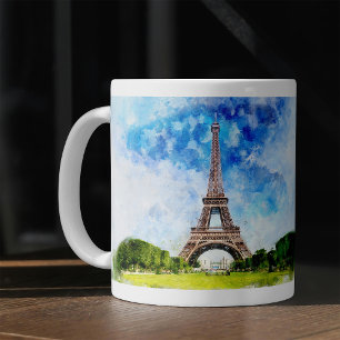 Eiffel Tower Watercolor Paris Skyline Art Print Coffee Mug