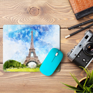 Eiffel Tower Watercolor Paris Skyline Art Print Mouse Mat