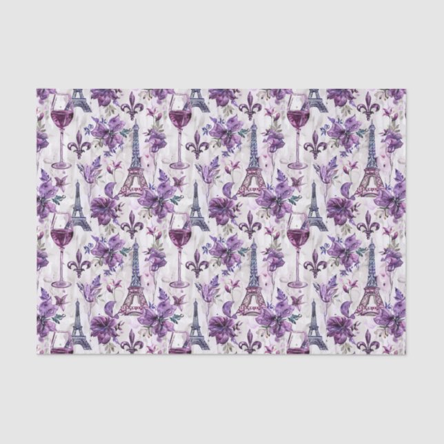 Eiffel Tower & Wine Watercolor Tissue Paper (Front)