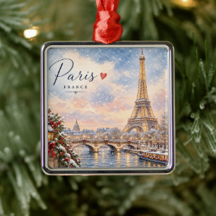 Eiffel Tower Winter Christmas River seine in snow Metal Tree Decoration