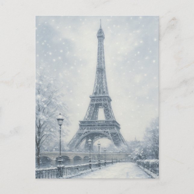 Eiffel Tower Winter Scene Paris Postcard (Front)