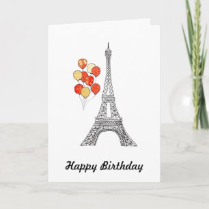 Eiffel Tower with bunch of balloons Birthday Card